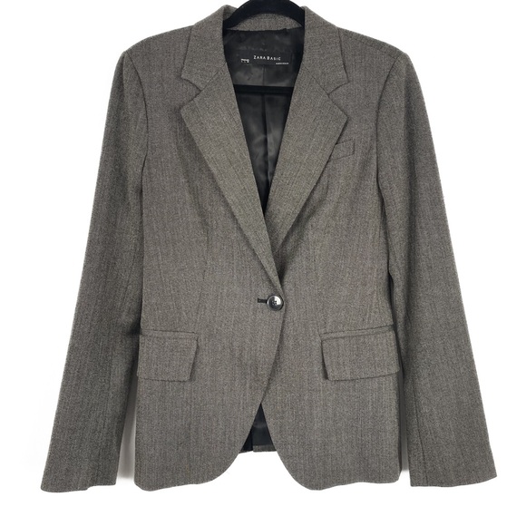 Zara Jackets & Blazers - Zara Womens‎ Blazer L Grey One Button Minimalist Career Office Academia Chic